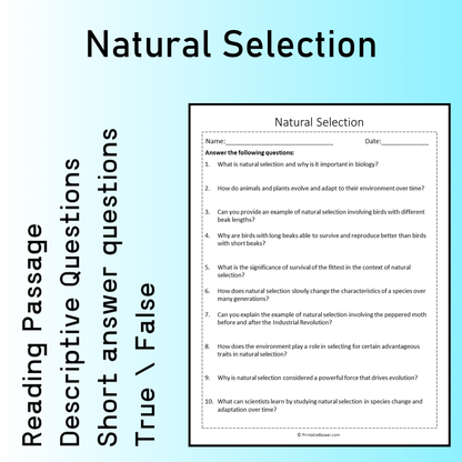 Natural Selection | Reading Comprehension Passage Printable Worksheet
