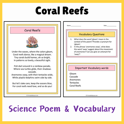 Coral Reefs | Science Poem Reading Comprehension Activity