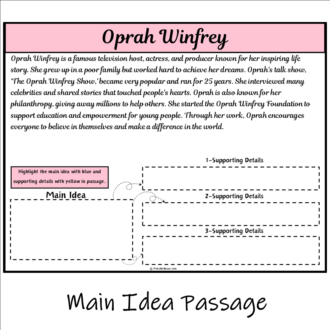 Oprah Winfrey | Main Idea and Supporting Details Reading Passage and Questions