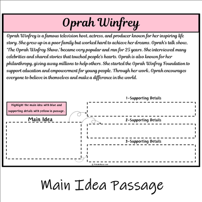 Oprah Winfrey | Main Idea and Supporting Details Reading Passage and Questions