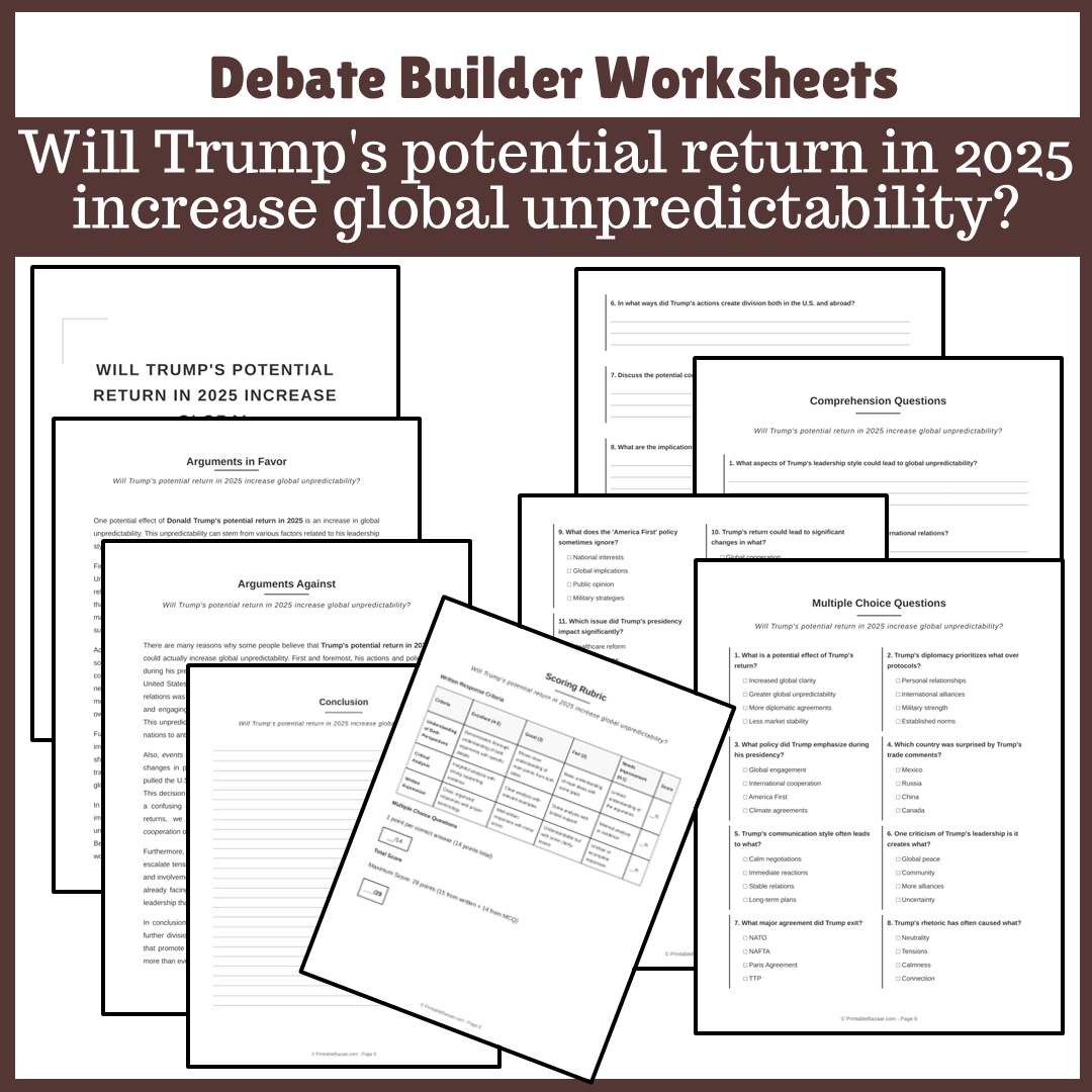 Will Trump's potential return in 2025 increase global unpredictability? | Favour and Against Worksheet Printable Activity