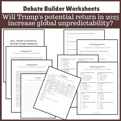 Will Trump's potential return in 2025 increase global unpredictability? | Favour and Against Worksheet Printable Activity