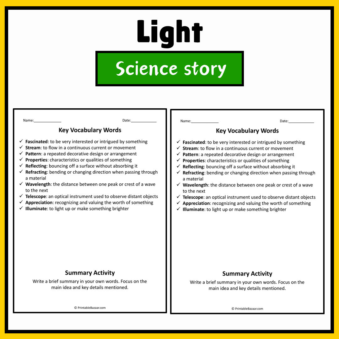 Light | Science Story Reading Comprehension Activity