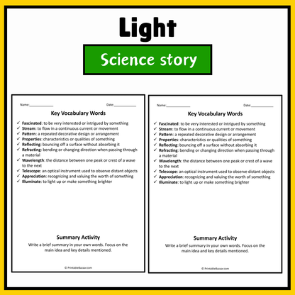 Light | Science Story Reading Comprehension Activity