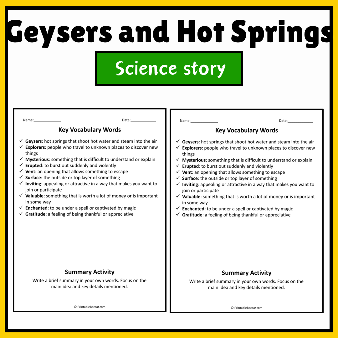 Geysers and Hot Springs | Science Story Reading Comprehension Activity