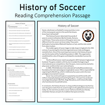 History of Soccer | Reading Comprehension Passage Printable Worksheet