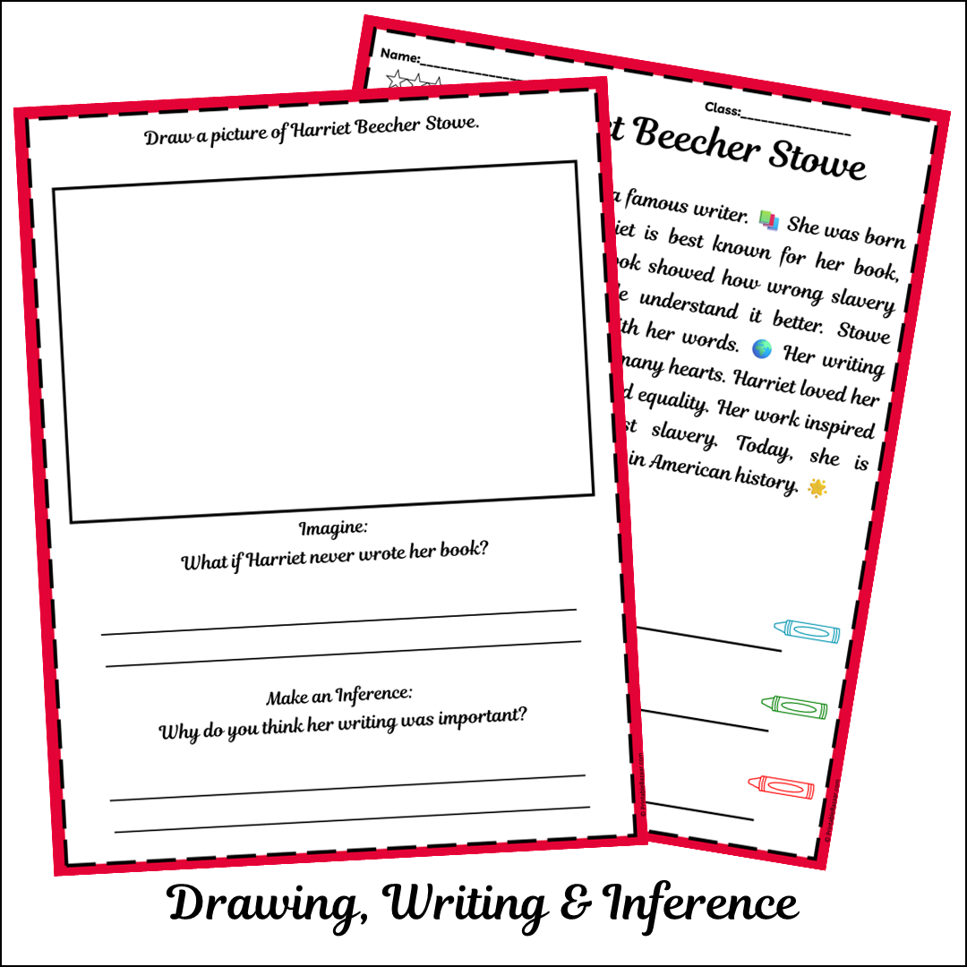 Harriet Beecher Stowe | Short Reading Comprehension Creative Worksheet