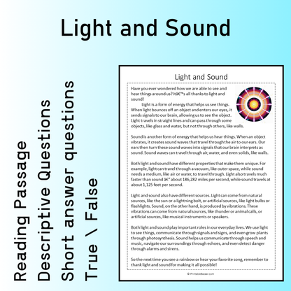 Light and Sound | Reading Comprehension Passage Printable Worksheet