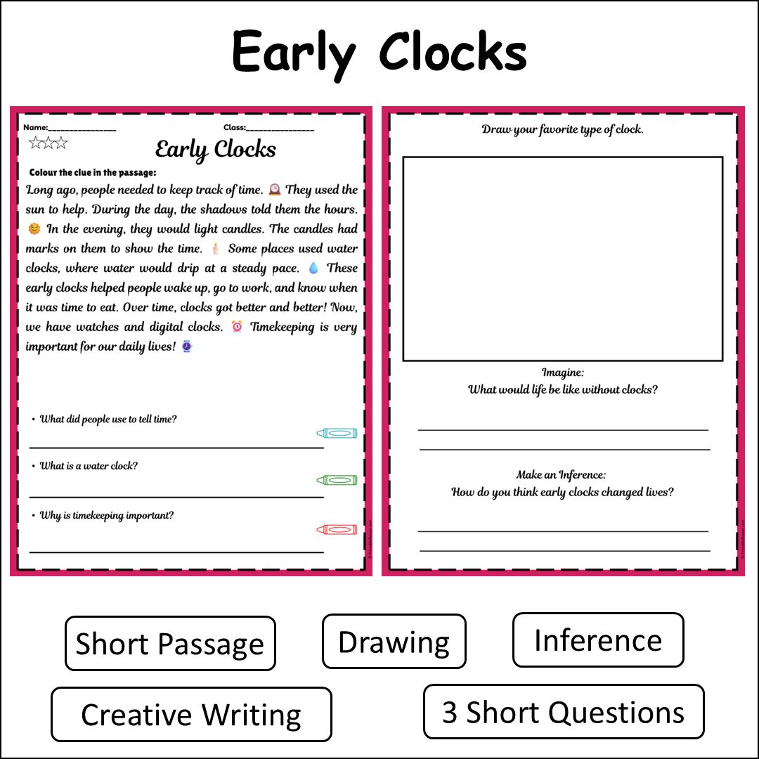 Early Clocks | Short Reading Comprehension Creative Worksheet