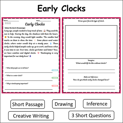 Early Clocks | Short Reading Comprehension Creative Worksheet