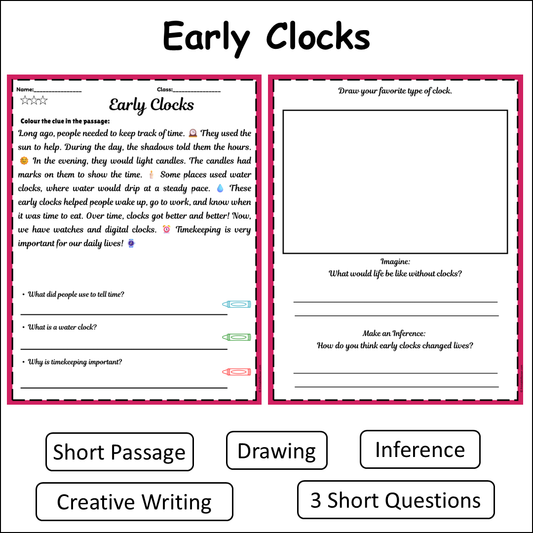 Early Clocks | Short Reading Comprehension Creative Worksheet