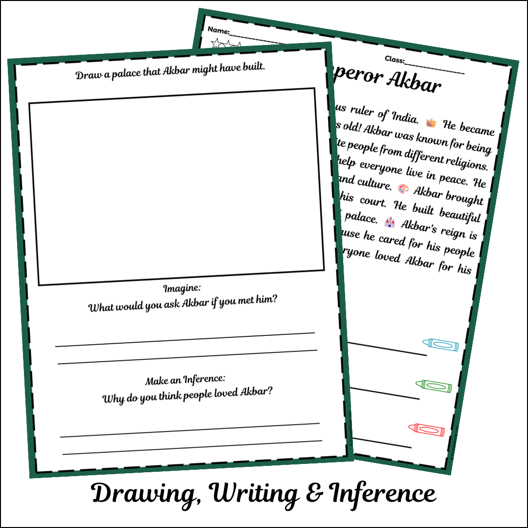 Emperor Akbar | Short Reading Comprehension Creative Worksheet