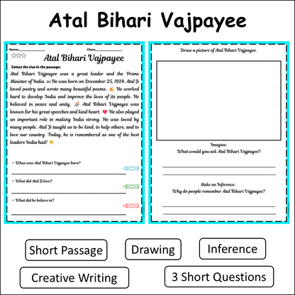 Atal Bihari Vajpayee | Short Reading Comprehension Creative Worksheet