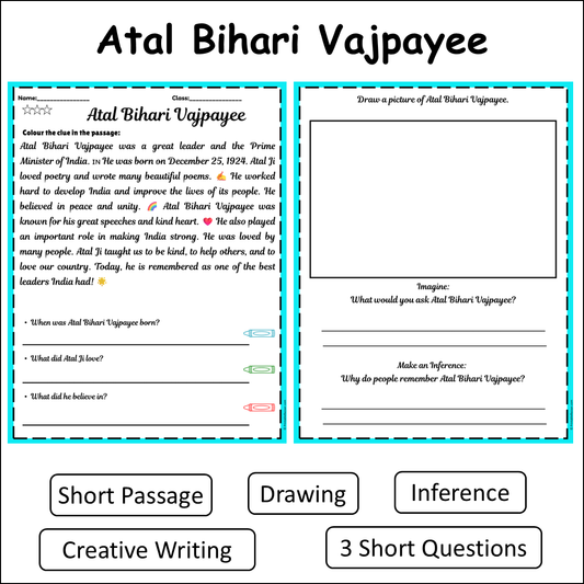 Atal Bihari Vajpayee | Short Reading Comprehension Creative Worksheet