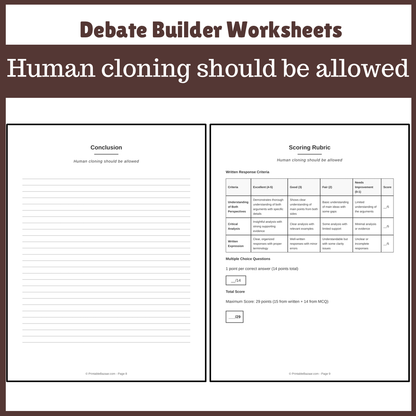 Human cloning should be allowed | Favour and Against Worksheet Printable Activity