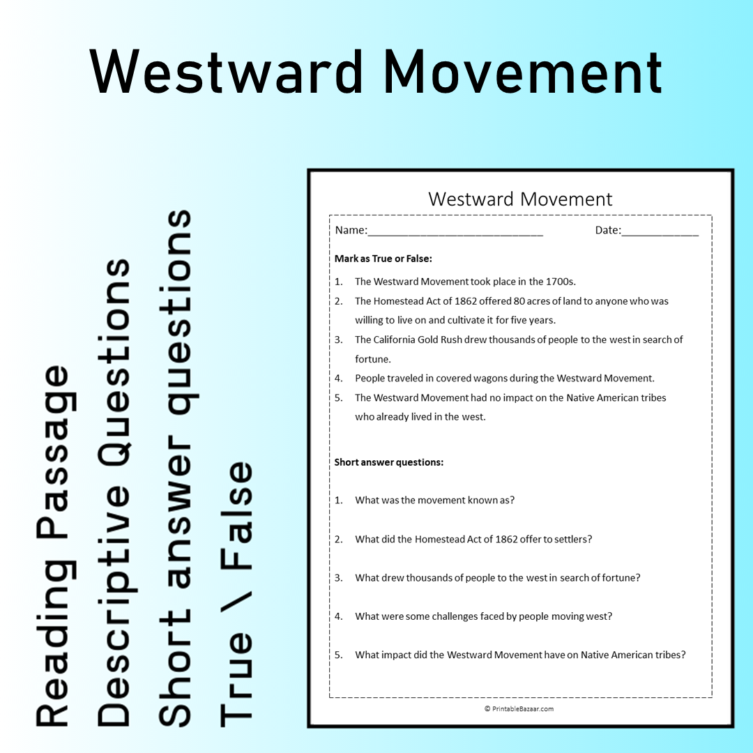 Westward Movement | Reading Comprehension Passage Printable Worksheet