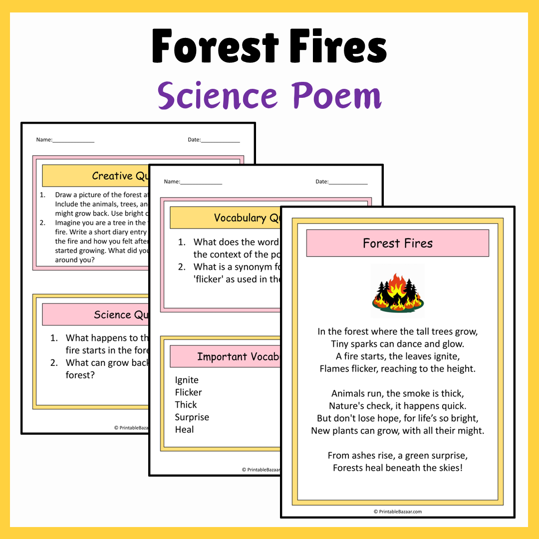 Forest Fires | Science Poem Reading Comprehension Activity