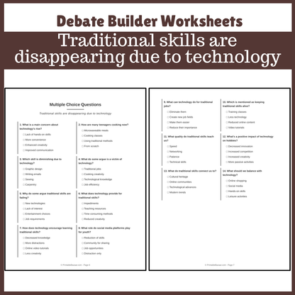 Traditional skills are disappearing due to technology | Favour and Against Worksheet Printable Activity