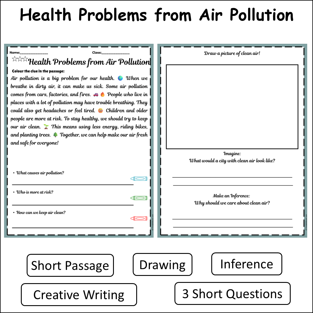 Health Problems from Air Pollution | Short Reading Comprehension Creative Worksheet