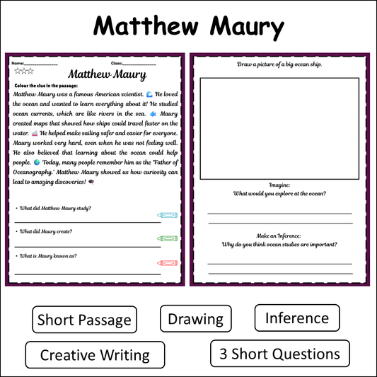 Matthew Maury | Short Reading Comprehension Creative Worksheet