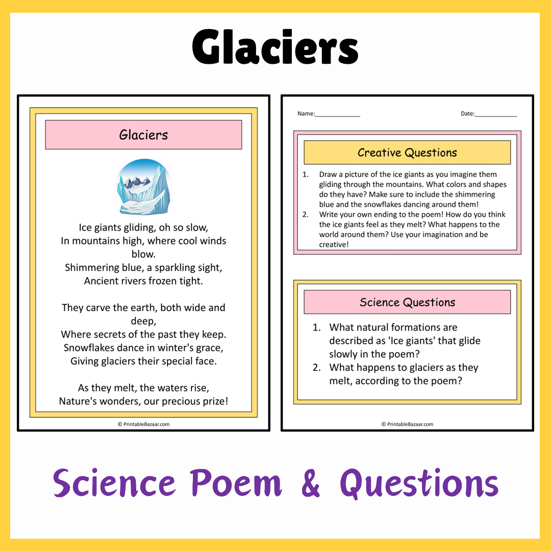 Glaciers | Science Poem Reading Comprehension Activity