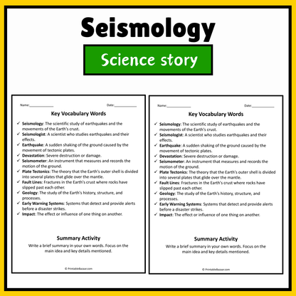 Seismology | Science Story Reading Comprehension Activity