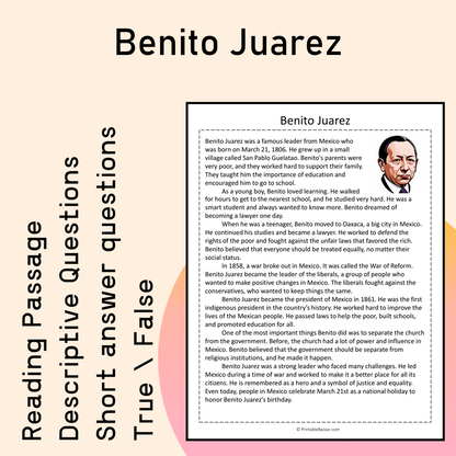 Benito Juarez | Reading Comprehension Passage Printable Activity