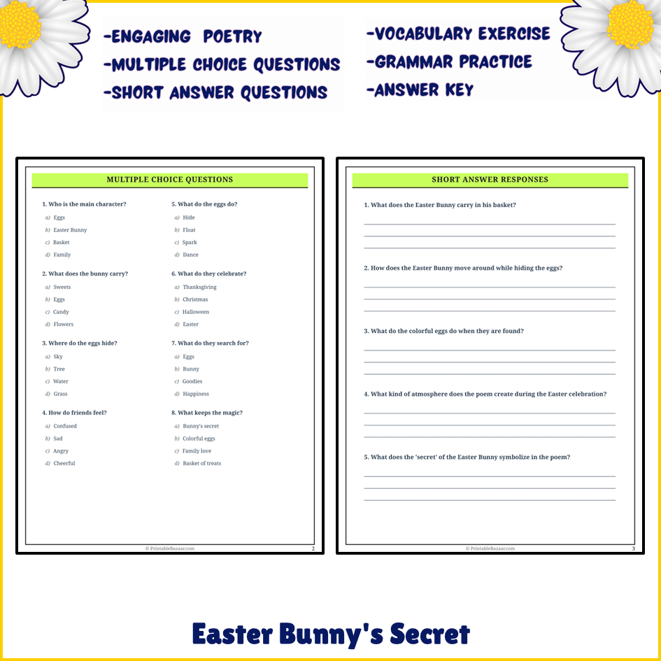 Easter Bunny's Secret | Poem Grammar Worksheet Printable Activity