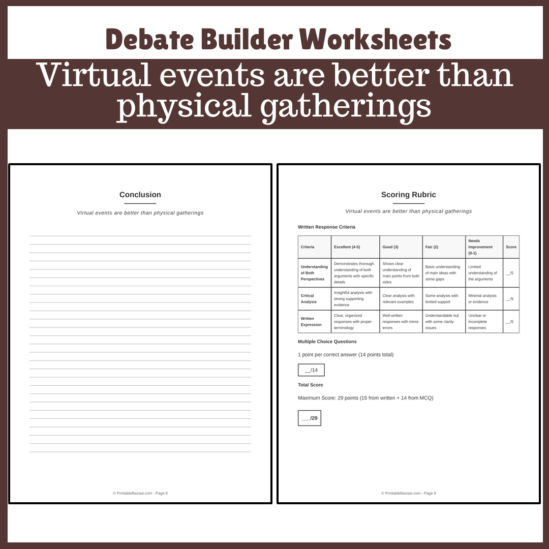 Virtual events are better than physical gatherings | Favour and Against Worksheet Printable Activity