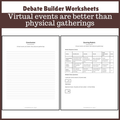 Virtual events are better than physical gatherings | Favour and Against Worksheet Printable Activity