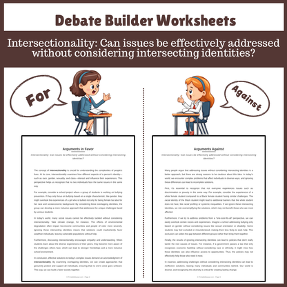 Intersectionality: Can issues be effectively addressed without considering intersecting identities? | Favour and Against Worksheet Printable Activity
