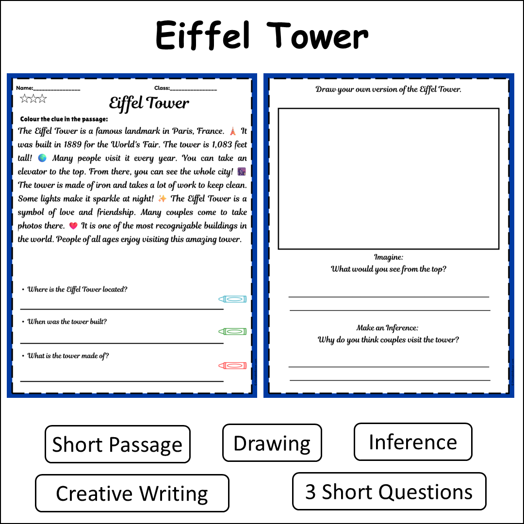 Eiffel Tower | Short Reading Comprehension Creative Worksheet