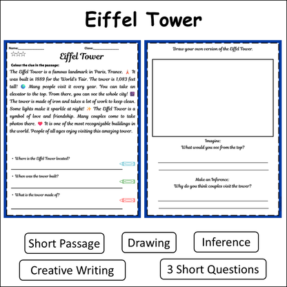 Eiffel Tower | Short Reading Comprehension Creative Worksheet