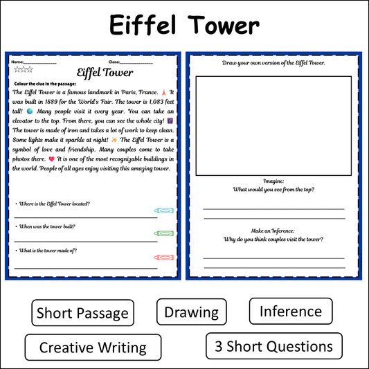 Eiffel Tower | Short Reading Comprehension Creative Worksheet