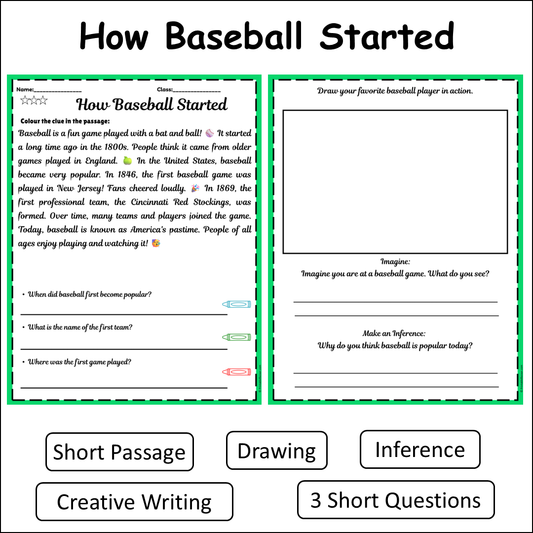 How Baseball Started | Short Reading Comprehension Creative Worksheet