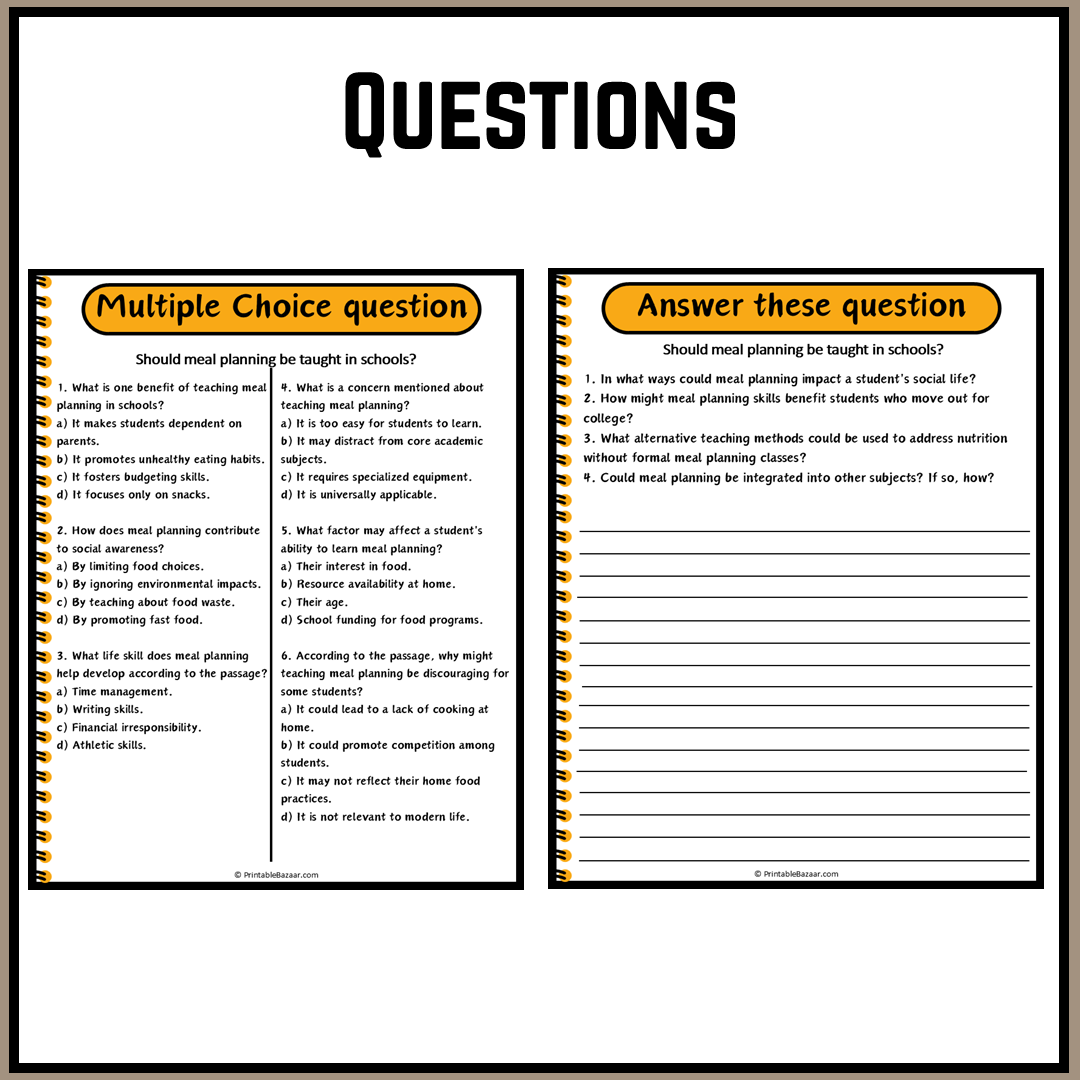 Should meal planning be taught in schools? | Debate Case Study Worksheet