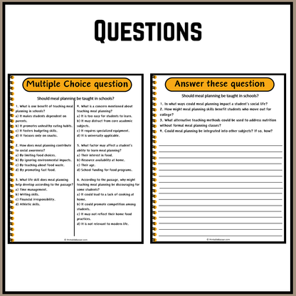 Should meal planning be taught in schools? | Debate Case Study Worksheet