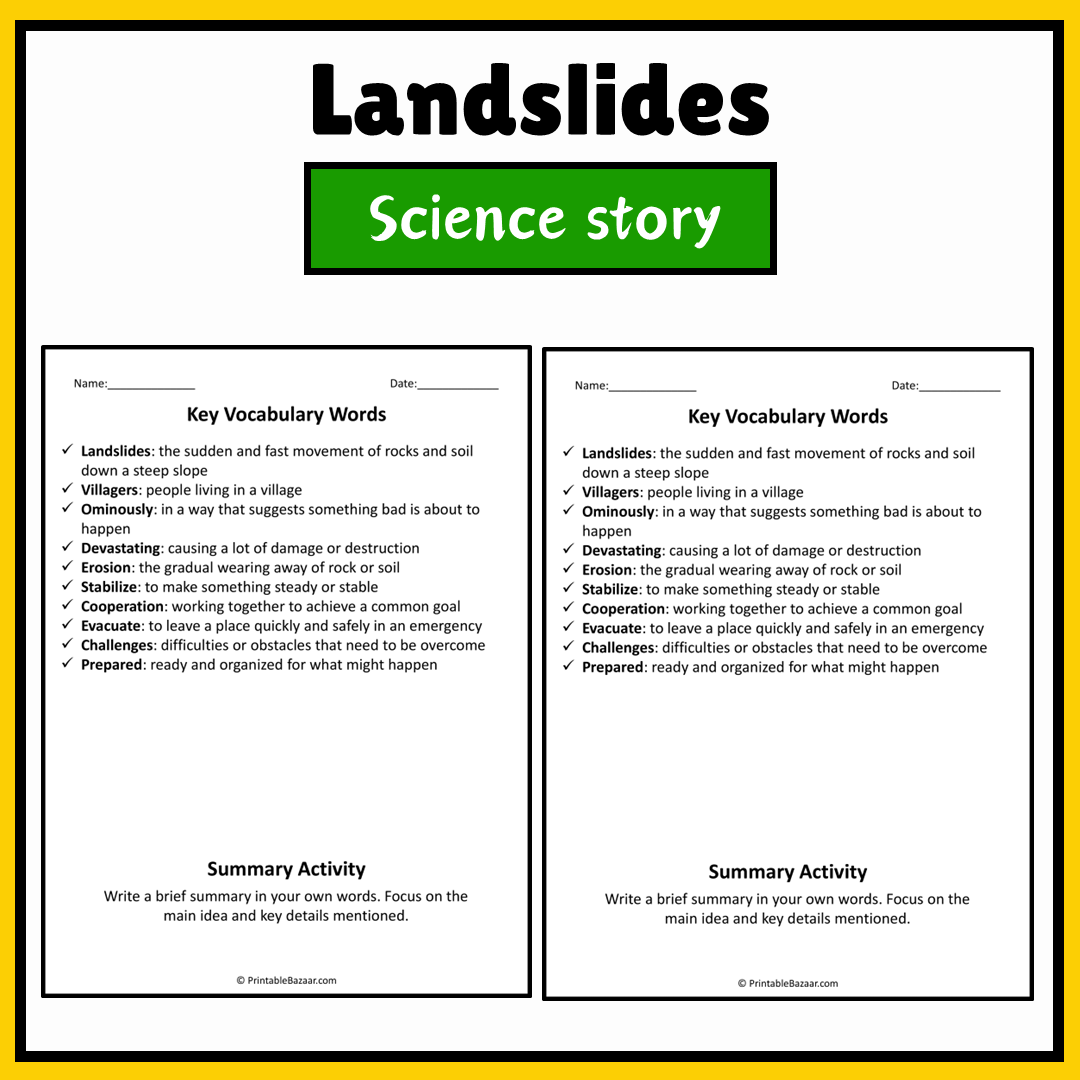 Landslides | Science Story Reading Comprehension Activity