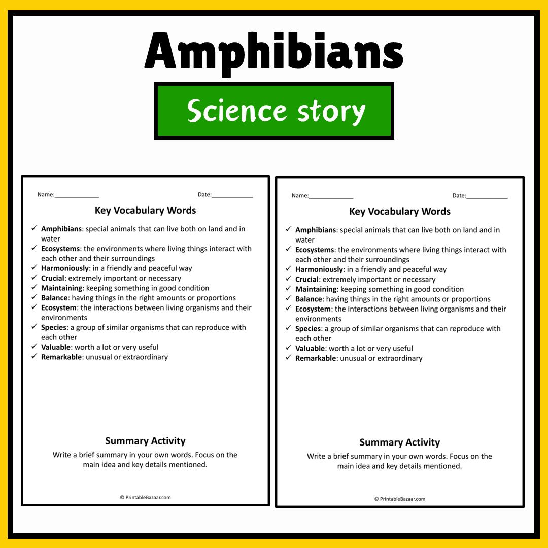Amphibians | Science Story Reading Comprehension Activity