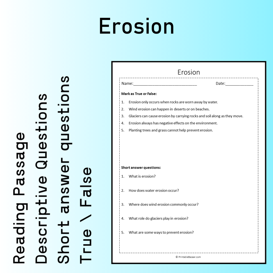 Erosion | Reading Comprehension Passage Printable Worksheet