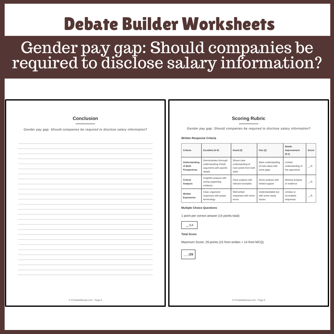 Gender pay gap: Should companies be required to disclose salary information? | Favour and Against Worksheet Printable Activity