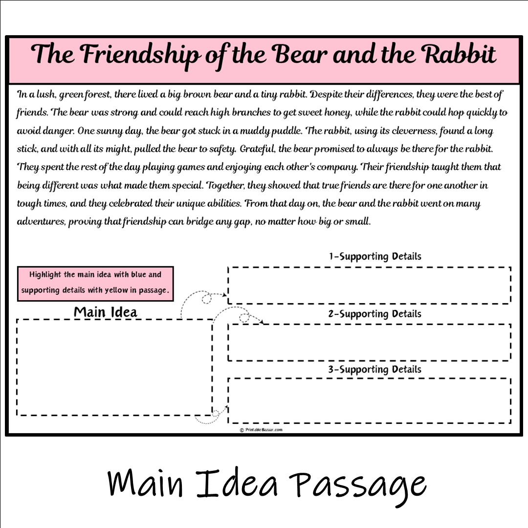 The Friendship of the Bear and the Rabbit | Main Idea and Supporting Details Reading Passage and Questions