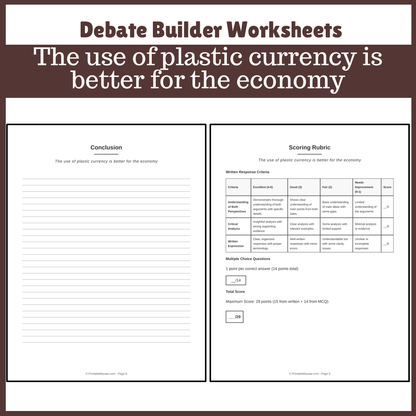 The use of plastic currency is better for the economy | Favour and Against Worksheet Printable Activity