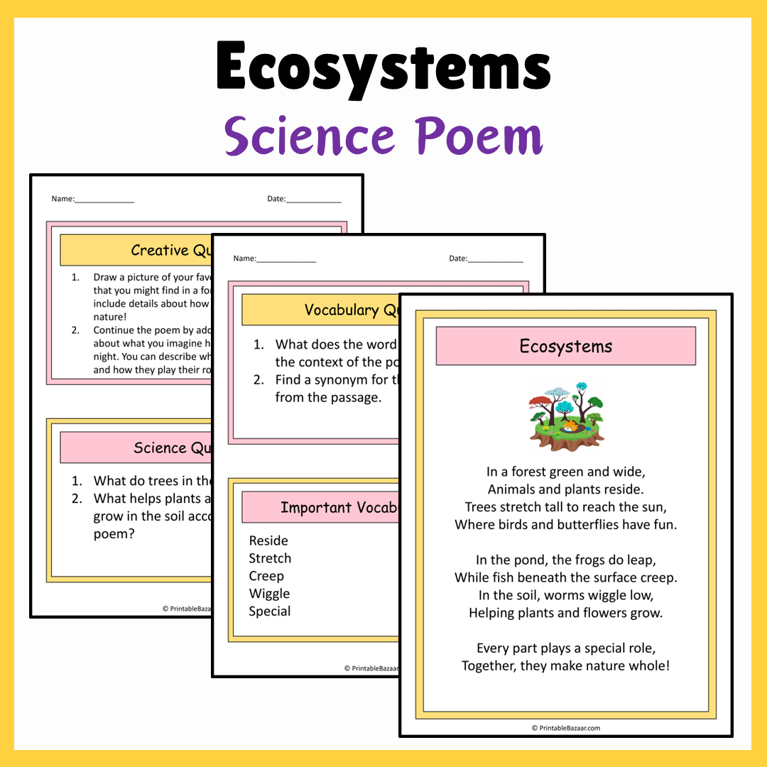 Ecosystems | Science Poem Reading Comprehension Activity