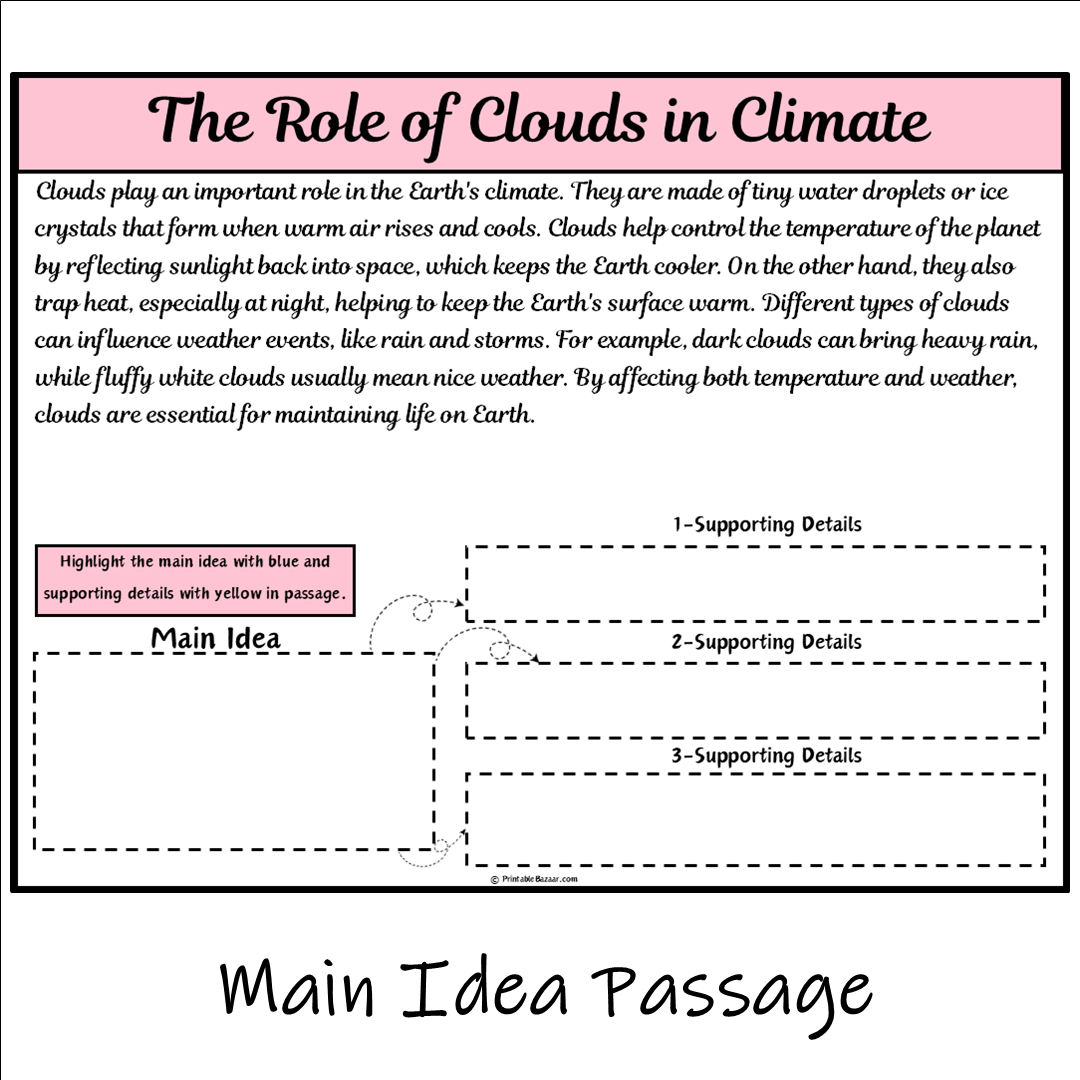 The Role of Clouds in Climate | Main Idea and Supporting Details Reading Passage and Questions