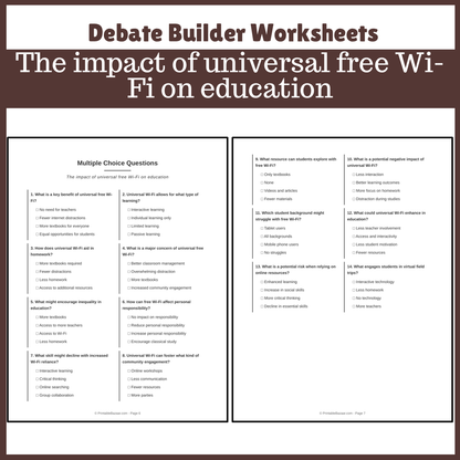 The impact of universal free Wi-Fi on education | Favour and Against Worksheet Printable Activity