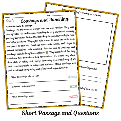 Cowboys and Ranching | Short Reading Comprehension Creative Worksheet