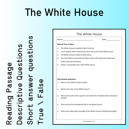 The White House | Reading Comprehension Passage Printable Worksheet