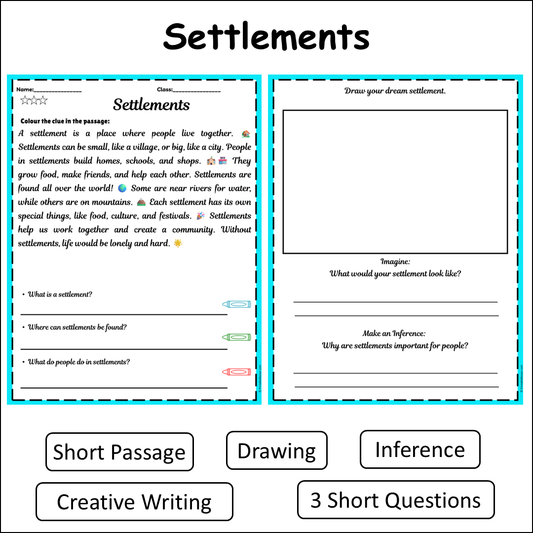 Settlements | Short Reading Comprehension Creative Worksheet