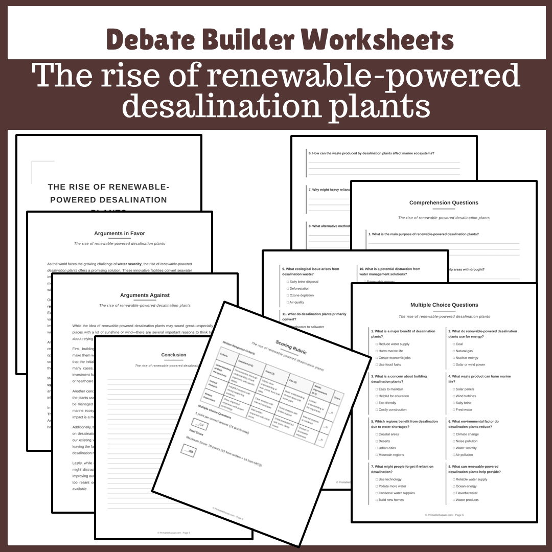 The rise of renewable-powered desalination plants | Favour and Against Worksheet Printable Activity